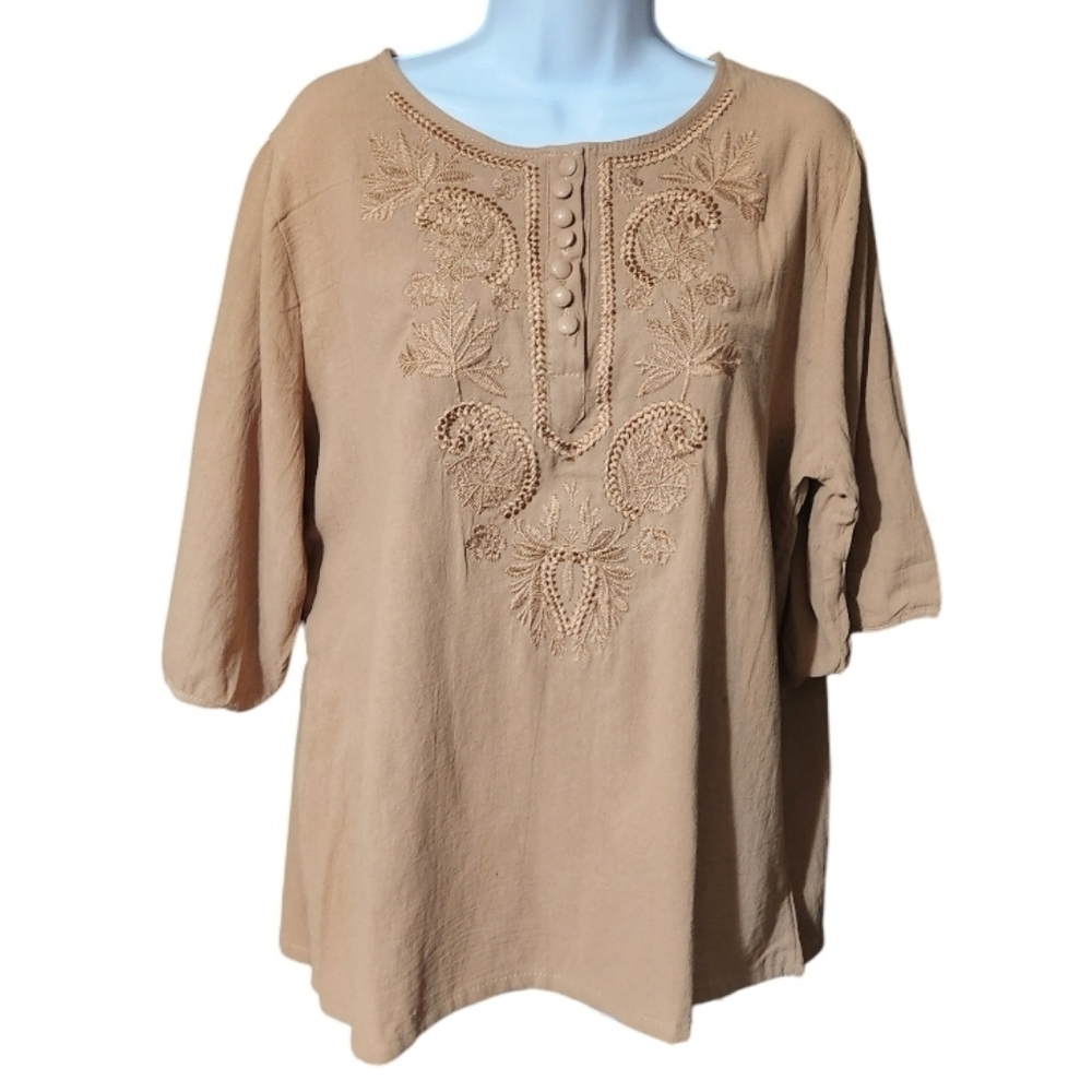Embroidered Tan Women's Top